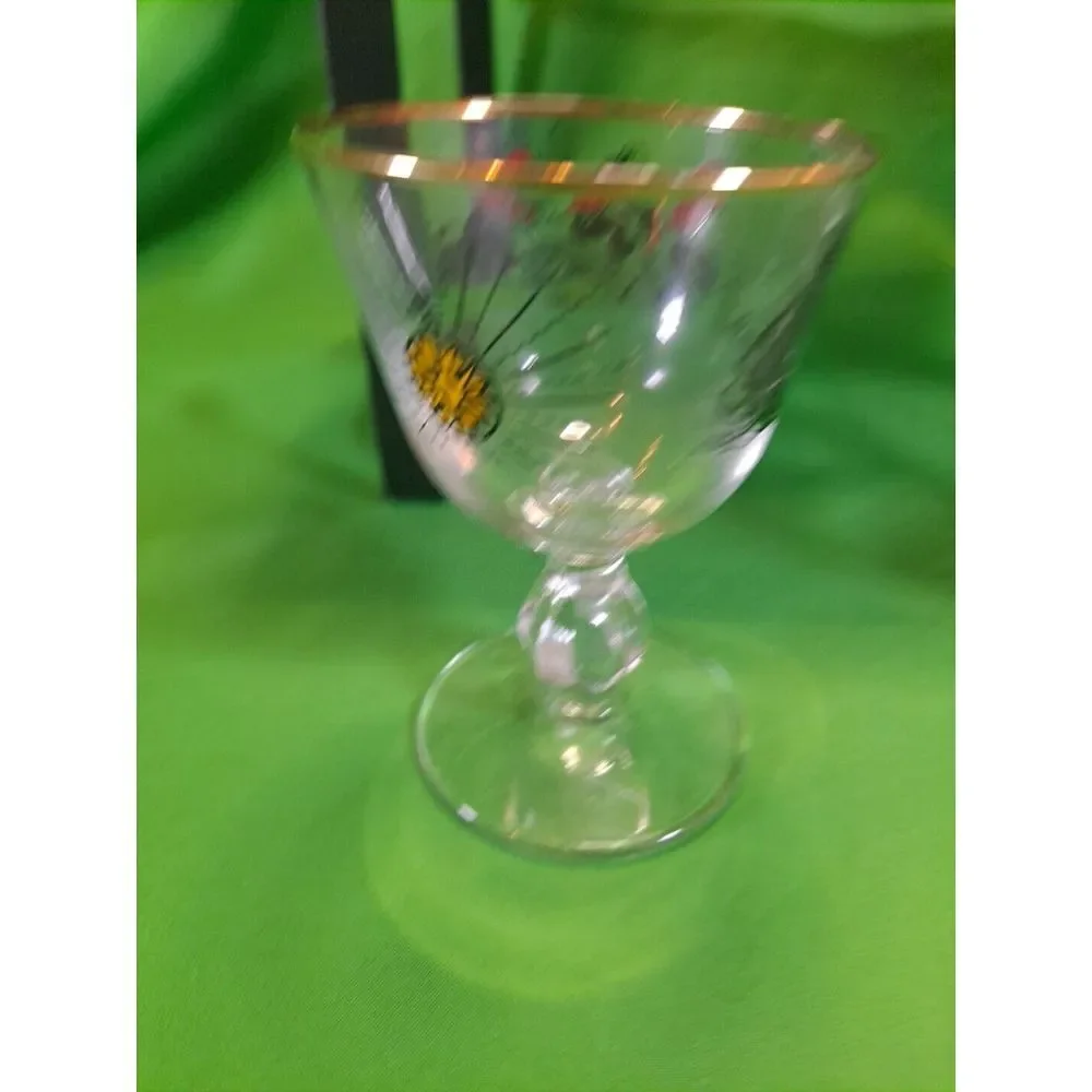 Vintage Libbey /Set of 5 /Treasure‎ Island Pirates /8 oz. Gold Rim Bar  Glasses